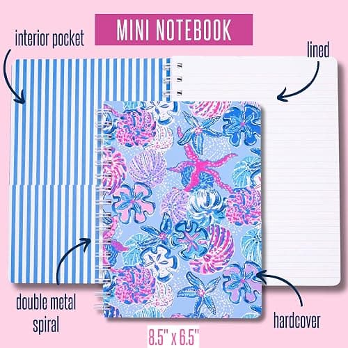 Lilly Pulitzer Hardcover Mini Spiral Notebook, 8.5" x 6.5" Small Journal with 160 College Ruled Pages, Bahamas Beachcomber thumbnail 8