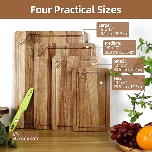 Acacia Wood Cutting Board Set of 4 with Stand, Wooden Chopping Boards with Food Icons for Kitchen, Charcuterie Board for Meat, Vegetables, Fruits, Cheese thumbnail 4