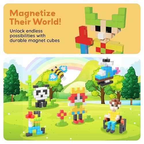 PicassoTiles 102 Piece Magnetic Cubes, 1 Inch STEM Building Set for Kids 3+ | 54-design idea book included, hidden click-connect magnets, BPA-free non-toxic materials, classroom ready, group teamwork fun thumbnail 8