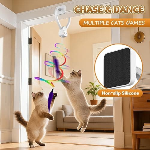Interactive Cat Toys for Indoor Cats,Automatic Hanging Electric Cat Teaser Door Frame & Doorway,Flying Bird Feather Mouse Wand Enrichment Chase Toy,Safe Self Play for Bored Multi Cats Households thumbnail 4
