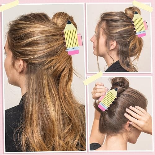 3Pcs Pencil Hair Claw Clips Funny Teacher Hair Clips Cute Back To School Accessories for Teachers Appreaction Present (Yellow) thumbnail 2