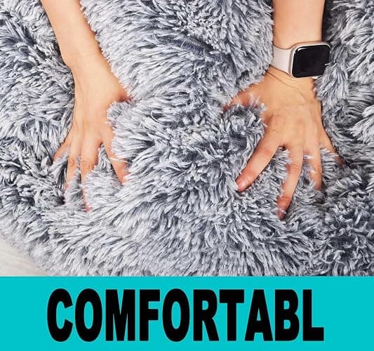 Fluffy Bean Bag Chair for Kids, 2.5FT Round Memory Foam Filled Bean Bag for Teens & Kids, Ultra Soft Faux Fur Fabric Bean Bag Chairs for Playroom, Living Room, Bedroom, Gray thumbnail 4