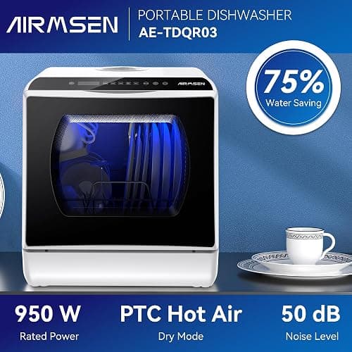 AIRMSEN Portable Countertop Dishwashers, 5 Washing Programs Mini Dishwashers with 5 L Built-in Water Tank and Double-layered Glass Door, No Hookup Needed for Home, Apartments & RVs thumbnail 8