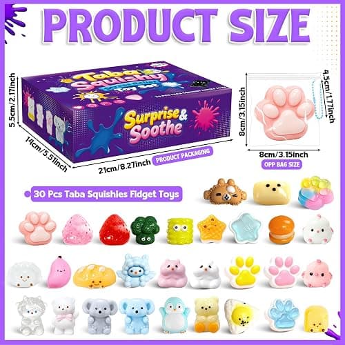 30Pcs Mini Taba Squishies Kit Fidget Toys, Include Mini Taba Squishies Pack with 24 Easter Cards, Kawaii Stress Relief Toys Squeeze Toys Party Favors for Kids 4-8 8-12, Classroom Birthday Easter Gifts thumbnail 3