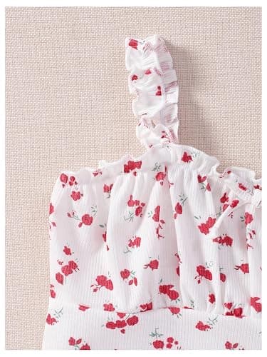 SOLY HUX Girl's Ditsy Floral Print Frill Trim Cami Crop Top Cute Summer Tops Preppy Clothes - 9 Years - White Floral Print thumbnail 4