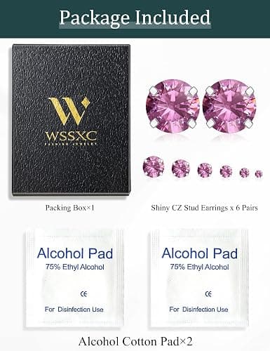 6 Pairs Stud Earrings Set, Hypoallergenic Cubic Zirconia 316L Earrings Stainless Steel CZ Earrings 3-8mm (Steel color) thumbnail 6