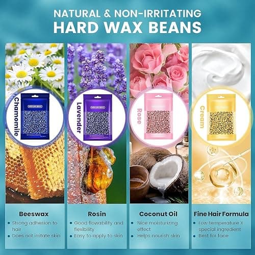 Waxing Kits Wax Warmer Full Kit, Wax Heater Kit with Wax Warmer, 4 * 100g Beads and 30 Pcs Spatulas, Painless at Home Wax Warme Hair Removal thumbnail 6