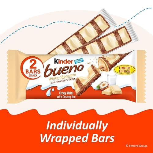 Kinder Bueno White Chocolate Bars with Hazelnut Filling, 30 Packs of 2, Bulk Chocolate Candy Bars for Game Day, Football Party Supplies, Snacks for Adults, 1.4 oz Per Pack thumbnail 7