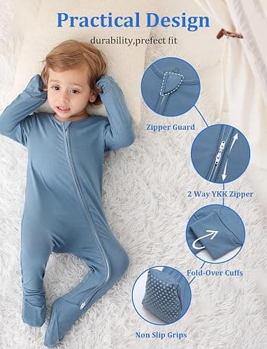 JunNeng Viscose from Bamboo Sleeper with Mittens, 2 Way Zipper Baby Boy Pajamas, Non Slip Sleep'N Play Romper thumbnail 4
