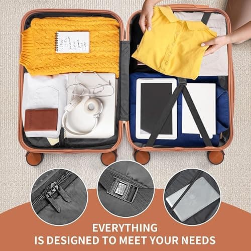 Karl home Luggage Sets 3 Piece, ABS Hardside Suitcase Set with Double Spinner Wheels & TSA Lock for Travel Business, 3-Piece Set (20/24/28), White & Brown thumbnail 5
