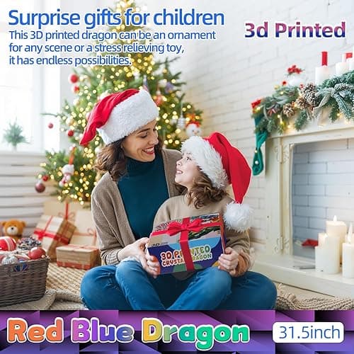 TXB3DOK 24" Large 3D Printed Dragon Bigger Fidget Animals Toys, Oversized Flexible Articulated Crystal Fidget Toy, Huge 3D Printed Dragon Toys Gift for Desk and Home Decor (Red Blue, 24 inch) thumbnail 8