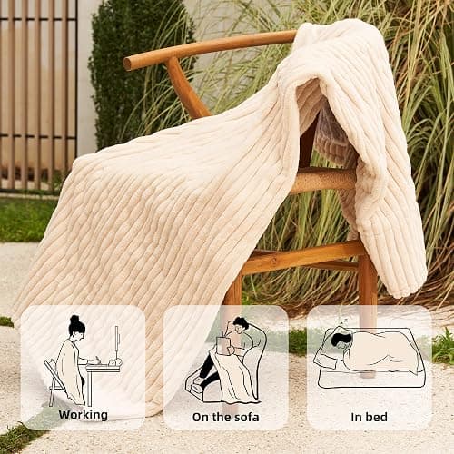GOTCOZY Electric Blanket Heated Throw 50''X60''- Ribbed Faux Fur Heated Blanket with 4 Heating Level & 3 Hour Auto Off Heating Blanket, ETL&FCC Certified Machine Washable(Eggnog) thumbnail 5
