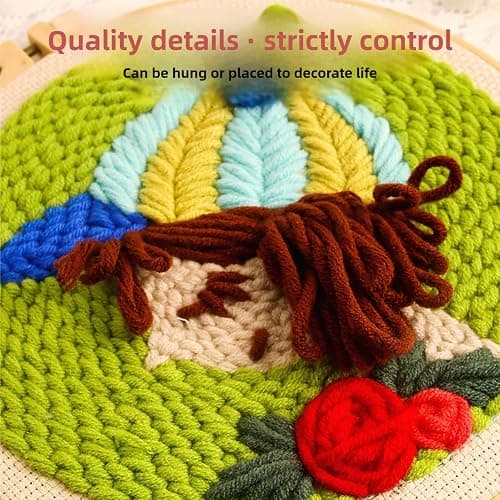 Punch Needle Kits Adults Beginner DIY Cute and Unique Cartoon Girl 8 in Hoop Embroidery Set for Beginners Perfect Gifts for Women, Moms, and Grandmas (Garden Girl) thumbnail 3