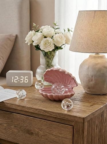 Denique Shell Jewelry Dish Tray, Ceramic Trinket Tray Clamshell Jewelry Storage Dish, Ring Holder Dish Key Bowl, Decorative Jewelry Plate, Cute Jewelry Organizer for Room Decor (Pink) thumbnail 4