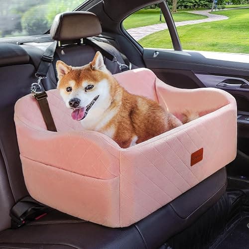 Lealchum Dog Car Seat for Medium/Large Dogs,2 Clip-On Safety Leashs for 2 Small Dogs,Removable and Washable Comfy Pet Car Seat,Easy to Install and Clean (Pink, Large) - Image 1