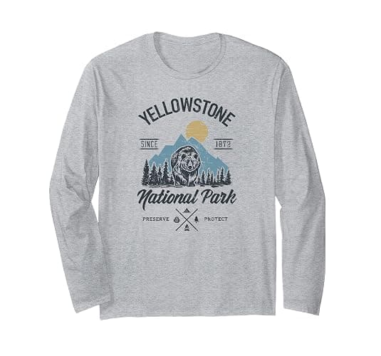 Vintage Retro Yellowstone National Park Hiking Long Sleeve T-Shirt - Image 1