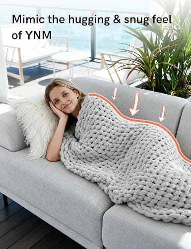 YnM Chunky Throw Blanket, Hand Knitted with Chenille Yarn, Skin Friendly, Ventilated and Breathable, Machine Washable, Home Décor Piece for Couch, Sofa and Bed (Glacier Grey, 40x50 Inch) thumbnail 4