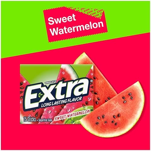 EXTRA Gum Sweet Watermelon Sugarfree, Bulk, Individually Wrapped, Long Lasting Fruit Gum Watermelon Flavor Perfect for Fresh Breath at School, Work & Travel 15 Count, Pack of 10 thumbnail 2