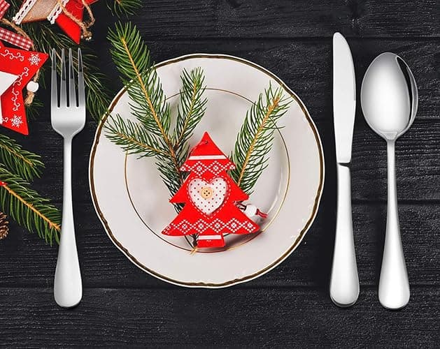 Silverware Set Service for 2, E-far 10-Piece Stainless Steel Flatware Set Cutlery Sets, Include Knife/Fork/Spoon, Simple & Classic Design, Easy Clean & Dishwasher Safe thumbnail 6