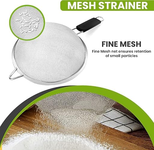 Fine Mesh Strainer with thermo plastic rubber handle - Sieve Fine Mesh Stainless Steel - Ideal to Sift Flour, Icing Sugar, Fruits and Vegetables (6.3 Inches) thumbnail 5