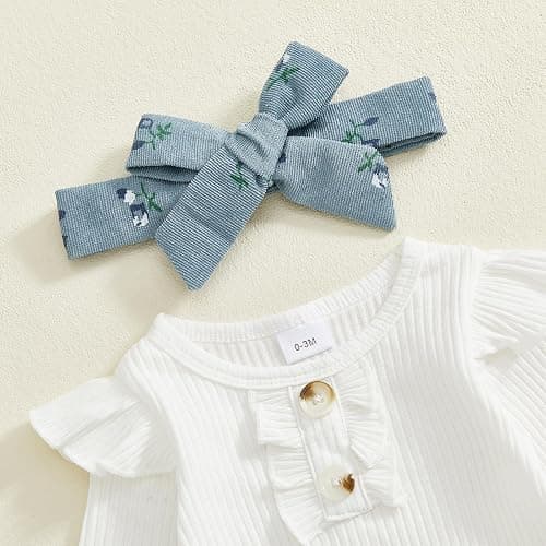 YINGISFITM Newborn Baby Girl Clothes Daddys Girls Outfits Pants Sets 3pcs | Baby Girl Fall Outfit,Daddys Girl Baby Outfits,Long Sleeve Romper + Bow Pants + Headband,Newborn Girl Coming Home Outfit thumbnail 5