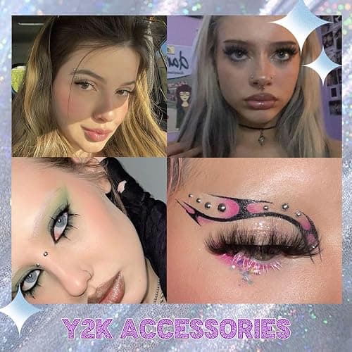 Face Gems Fake Piercings, Fake Lip Ring Fake Nose Ring Fake Eyebrow Piercing Fake Lip Piercing Self-Adhesive Face Sticker Fake Piercing Silver Cool Punk y2k accessories Halloween Makeup For Women Men thumbnail 3