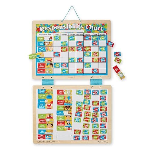 Melissa & Doug Magnetic Wooden Responsibility Chart Toddler Routine, Kids Reward Board, Chores Chart, Responsibility Tool for Kids Ages 3+ - Image 1