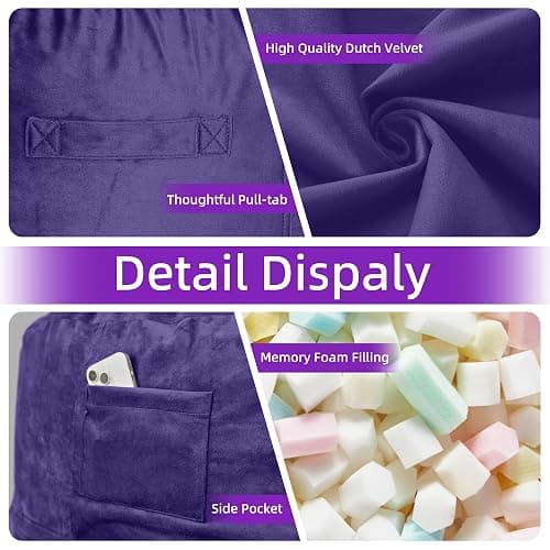 HABUTWAY Bean Bag Chair 3Ft Luxurious Velvet Ultra Soft Fur with High Rebound Memory Foam Bean Bag Chairs for Adults Plush Lazy Sofa with Fluffy Sponge 3' (Purple) thumbnail 6
