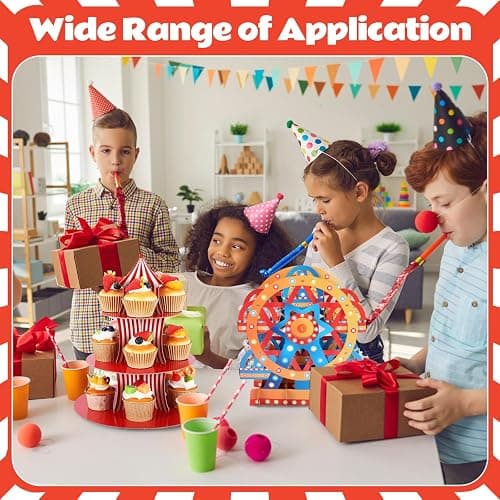 Vesici Set of 4 Carnival Theme Ferris Wheel Centerpieces and Cupcake Stands 3 Tier Cardboard Cupcake Holder for Dessert Displays Birthday Party Decorations thumbnail 6
