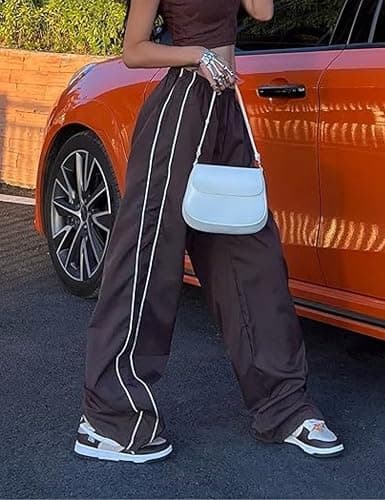 Shebote Womens Parachute Pants Wide Leg Baggy Pants Y2K Elastic Waist Jogger Sweatpants Track Pants Streetwear thumbnail 3