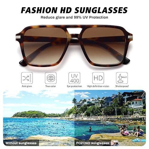 Fozono Retro Aviator Sunglasses for Women Men Trendy Classic Square 70s 80s 90s Vintage Shades Double Bridge Aviators FZN813 thumbnail 3