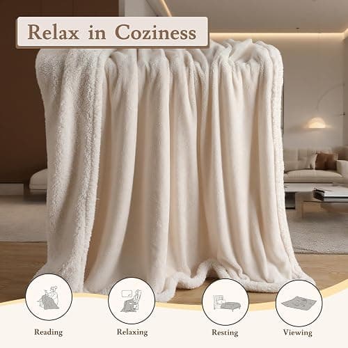 BRILLIO Electric Heated Blanket Flannel & Sherpa 62"x84" Twin Size - 4 Heat Levels, 10H Auto Shut Off, Fast Heating, Cozy and Comfortable, Warm Gifts, Machine Washable - White thumbnail 4
