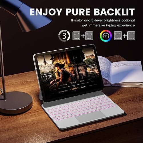 RAYMCRAFT for iPad 11th(A16, 2025)/10th Generation Case with Keyboard, Magic Keyboard 2022, Springy Backlit Keys, Stain-Resistant Surface, Multi-Touch Trackpad,White thumbnail 4