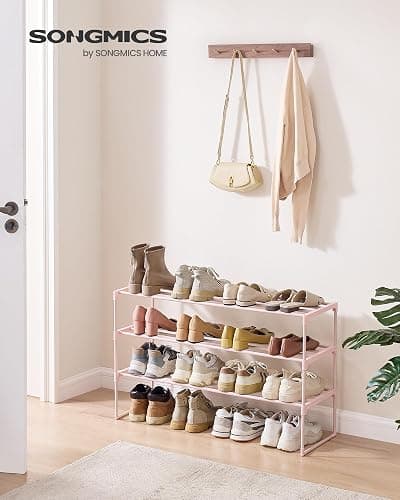 SONGMICS Shoe Rack, 3-Tier Shoe Organizer, Metal Storage Shelf, Upright or Upside Down, for 16-20 Pairs, Stackable, for Entryway, 11.8 x 36.2 x 21.7 Inches, Jelly Pink ULSA303S01 thumbnail 2