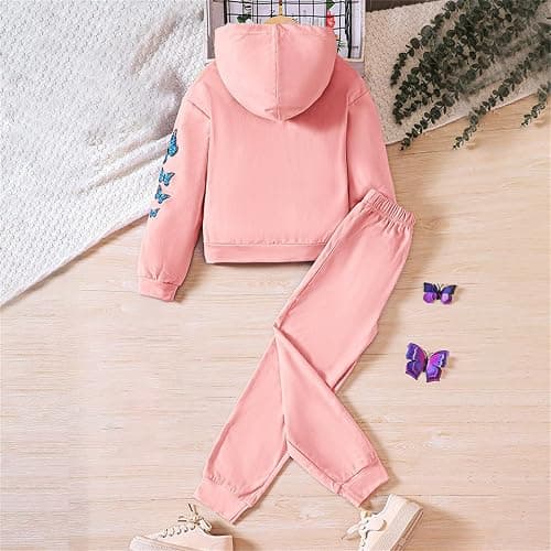 Toddler 2pc Jogging Sets Pullover Hoodies Sweatpants Cotton Outfits Baby Girls Bow Graphic Thick Hoodie Joggers Pants thumbnail 4