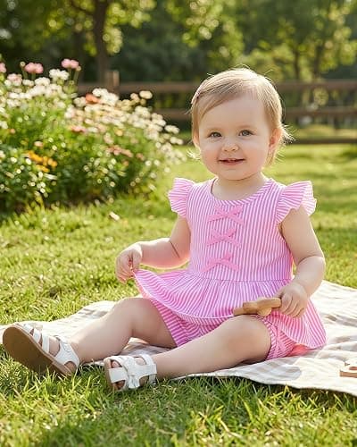 Jecson Toddler Baby Girl Summer Clothes Cotton Ruffled Sleeve Shirt Tops and Shorts Set Outfits 12Months-4T thumbnail 3