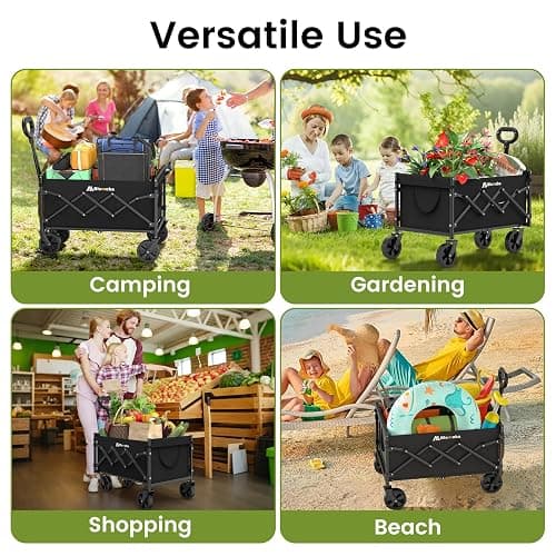 Collapsible Wagon with Wheels, 220 lbs Wagons Carts Foldable Wagon Cart with Flexible Handle, Lightweight Portable Folding Utility Grocery Shopping Cart for Grocery Sports Garden Camping thumbnail 9