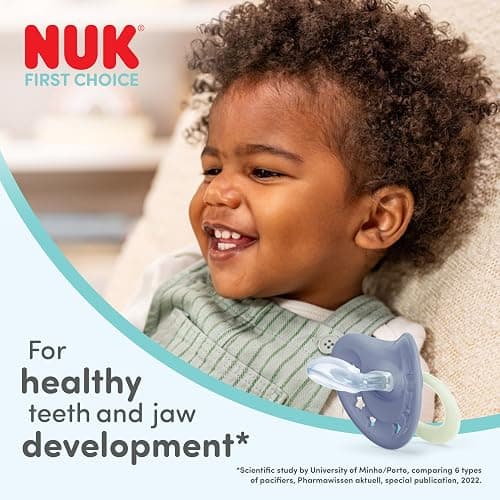 NUK First Choice Classic Night Baby Dummies | 6-18 Months | Orthodontic Soothers that Glow in the Dark | 95% Baby Acceptance** | Blue | 2 Count thumbnail 4