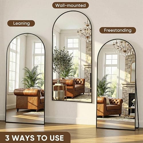 Antok Full Length Mirror, 58"x18" Floor Mirror with Stand, Hanging Mounted Mirrors for Bedroom, Living Room, Cloakroom, Dining Room, Black, Arched thumbnail 6