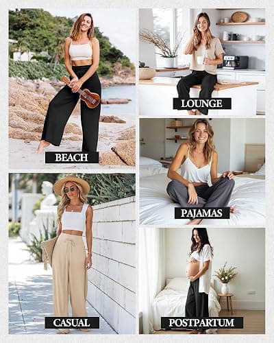 ZOOSIXX Soft Black Pajama Pants for Women, Wide Leg Comfy Casual Lounge Yoga Capri Pants 22'' / 30'' thumbnail 5