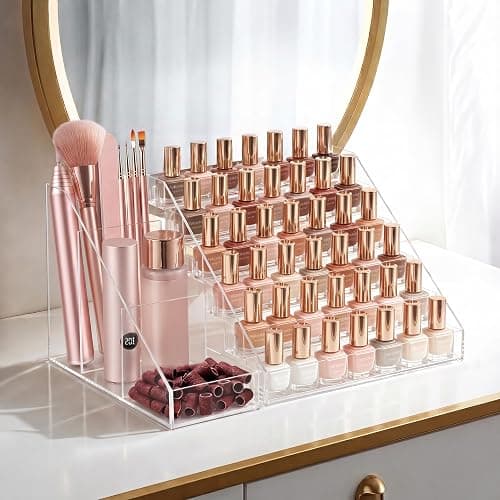 HBlife 6 Tier Nail Polish Organizer with Nail Supplies Organizer, Quick Assembly Clear Acrylic Nail Polish Holder Display Stand for Gel Polish (1 Pack) thumbnail 2
