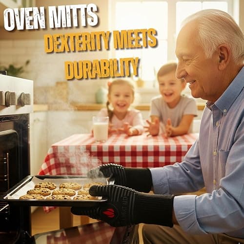 GRILL HEAT AID BBQ Grill Gloves 1472°F - Extreme Heat Resistant Oven Mitts for Grilling, Smoker & Fire Pit with Silicone Grip & EN407 Cut Resistance - Mid Cuff, Black thumbnail 2