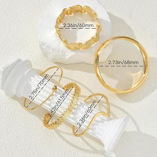 iF YOU Gold Bangle Bracelets for Women, Dainty Knot 14K Gold Plated Multi Layer Bangle Cuffs, Personalized Boho Chunky Bracelets for Women Jewelrys Set Gifts thumbnail 4