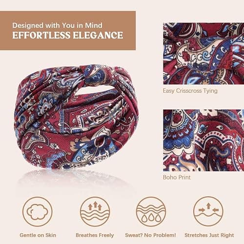 Awumbuk Wide Headbands for Women Knotted No Slip Head Bands Soft Turban Headband Hair Accessories Boho African Solid Color Head Wraps for Women Yoga Workout Pack of 6 thumbnail 4