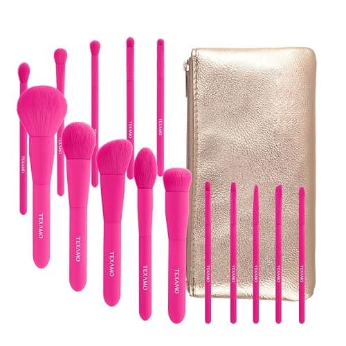 Makeup Brush Set, 15 Piece Quality Makeup Brushes, Premium Synthetic Make Up Brushes for Foundation Powder Blush Highlighter Concealer Makeup Brush Kit for Travel, Hot Pink thumbnail 8