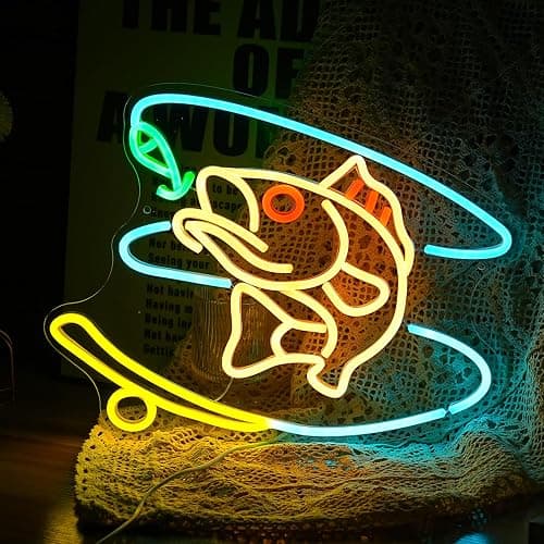 Fishing Neon Sign Dimmable Fish Neon Light for Wall Decor LED USB Powered Fishing Hook Lights for Fishing Gear Store Yacht Man Cave Living Room Boys Gifts(Multicolor 15.7‘’*12.4‘’） thumbnail 3