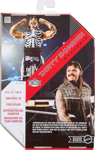 Mattel WWE Ultimate Edition Action Figure & Accessories Set, “Dirty” Dominik Mysterio 6-inch Collectible with Swappable Heads & Hands, 30 Articulation Points thumbnail 6