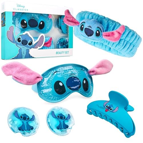 Disney Stitch Beauty Accessories Set with Cooling Eye Mask Gel Eye Pads Fluffy Skincare Headband Hair Claw Clip Relaxing Beauty Gifts for Women (Blue) thumbnail 2