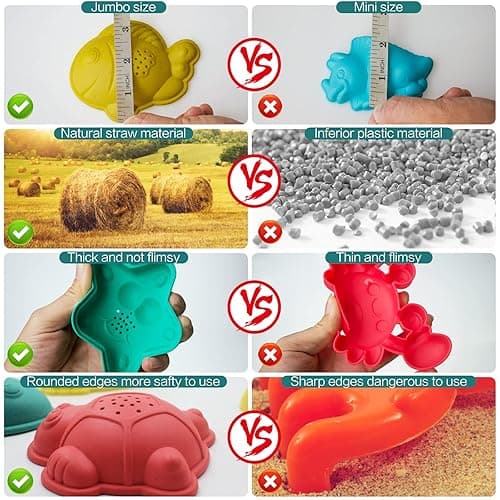 Beach Toys for Kids - Sand Toys Set Includes Collapsible Sand Bucket Shovel and Sand Rake Toy for Beach 12 PCS, Sandbox Toys Sandcastle Building Kit with Waterproof Net (A) - Baby Beach Toys thumbnail 3