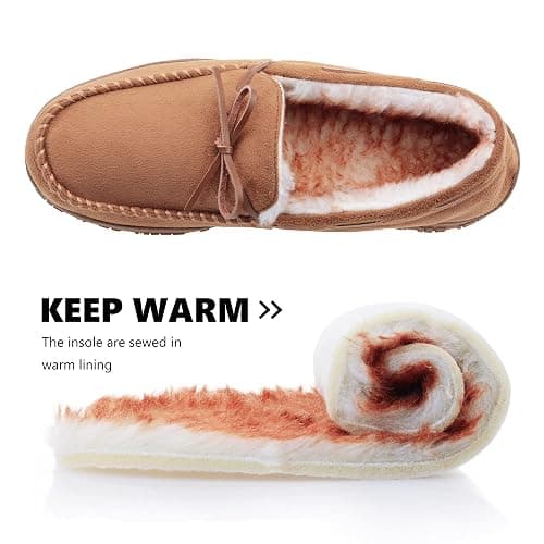 VLLy Mens Moccasin Slippers with Memory Foam Arch Support, Non Slip Rubber Sole House Shoes for Men Machine Washable Warm Fleece Lined Indoor Outdoor Home Shoes thumbnail 4